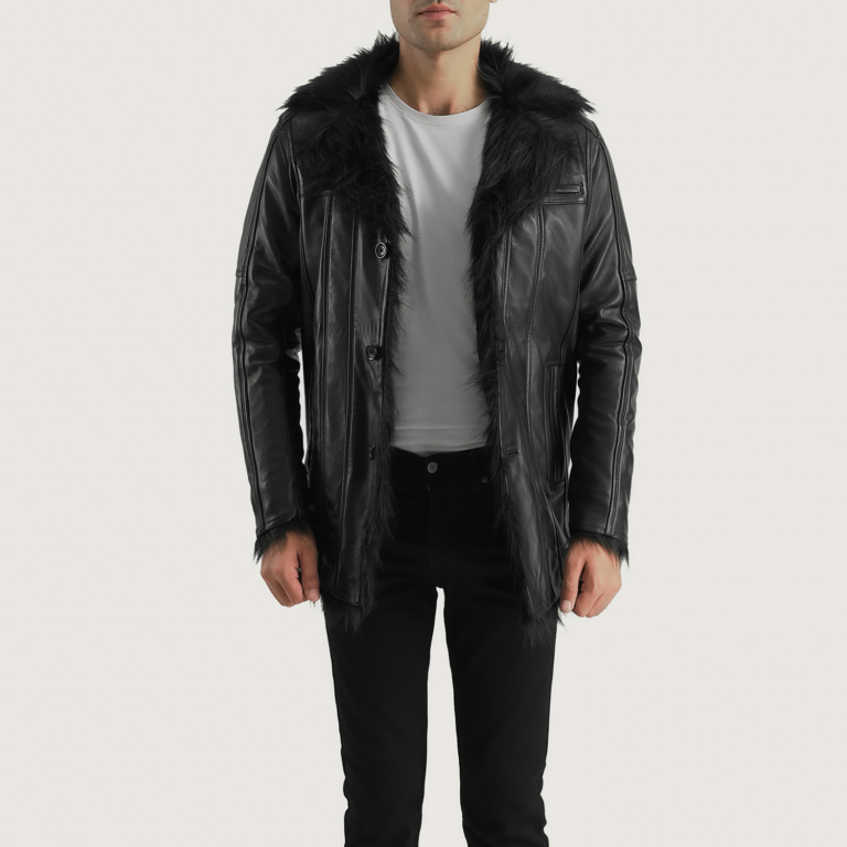 Mens Furcliff Black Leather Coat Open Front-4-1700223630155